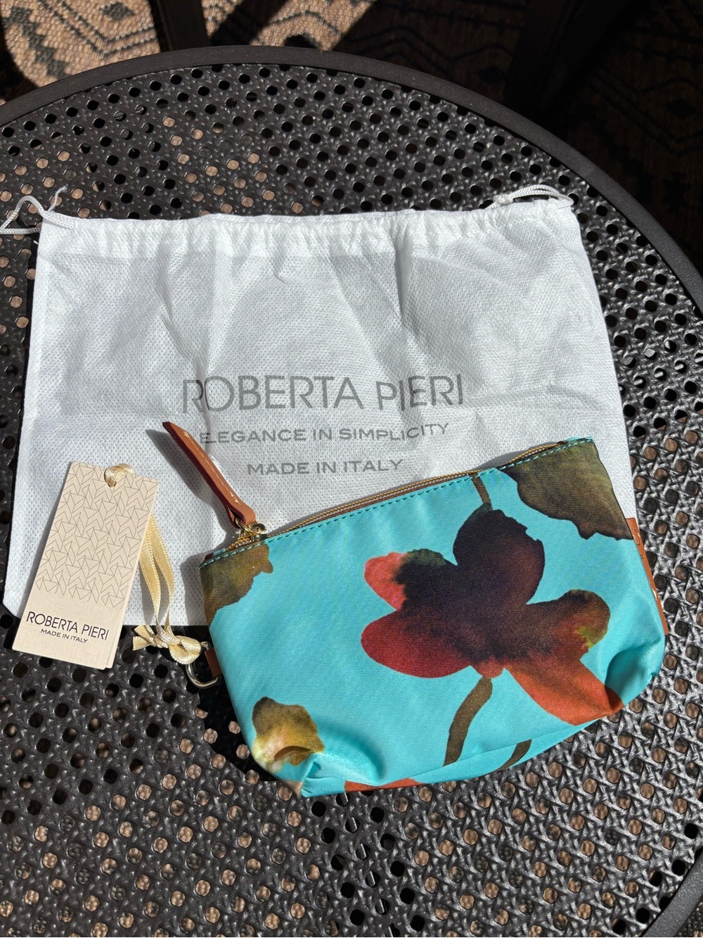 Roberta pieri cosmetic case beautiful teal floral with dust bag made in Italy🇮🇹